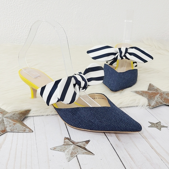 CAbi Shoes Cabi 622 Bow Kitten Heels Pointed Toe Striped Blue